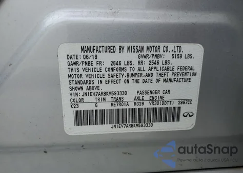 2019 Infiniti Q50 Red Sport 400 z USA, uszkodzony, nr VIN JN1FV7AR8KM593330